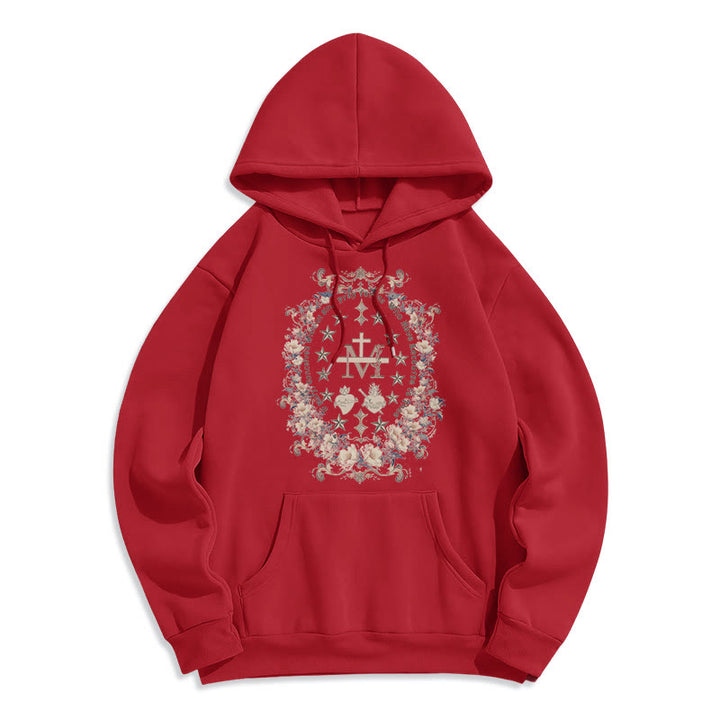 Christianartworkshop Sudadera con capucha de poliéster forrada con forro polar y cruz floral de estilo moderno con estampado de la Virgen María. - Rojo - 2XL - image 17