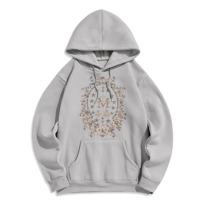 Christianartworkshop Sudadera con capucha de poliéster forrada con forro polar y cruz floral de estilo moderno con estampado de la Virgen María. - Gris - 2XL - image 15