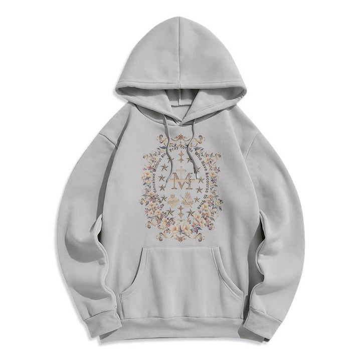 Christianartworkshop Sudadera con capucha de poliéster forrada con forro polar y cruz floral de estilo moderno con estampado de la Virgen María. - Gris - 2XL - image 15