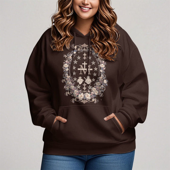 Christianartworkshop Sudadera con capucha de poliéster forrada con forro polar y cruz floral de estilo moderno con estampado de la Virgen María. - image 12