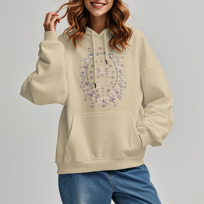 Christianartworkshop Sudadera con capucha de poliéster forrada con forro polar y cruz floral de estilo moderno con estampado de la Virgen María. - image 10