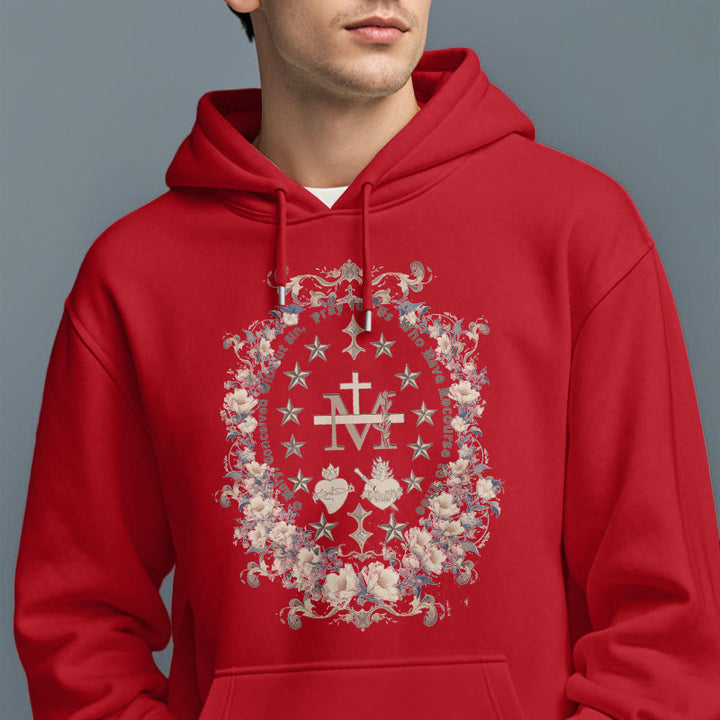Christianartworkshop Sudadera con capucha de poliéster forrada con forro polar y cruz floral de estilo moderno con estampado de la Virgen María. - image 18
