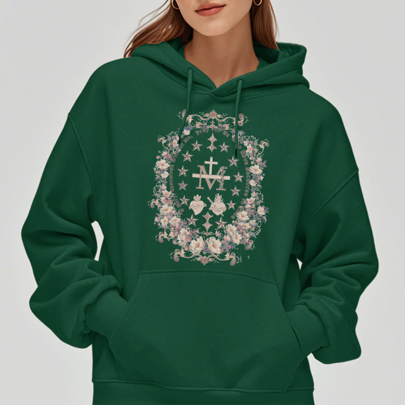 Christianartworkshop Sudadera con capucha de poliéster forrada con forro polar y cruz floral de estilo moderno con estampado de la Virgen María. - image 14