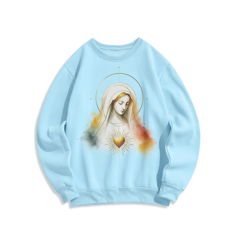 Christianartworkshop Sudadera de poliéster forrada de felpa con halo del Sagrado Corazón de la Virgen María, estilo moderno. - image 0