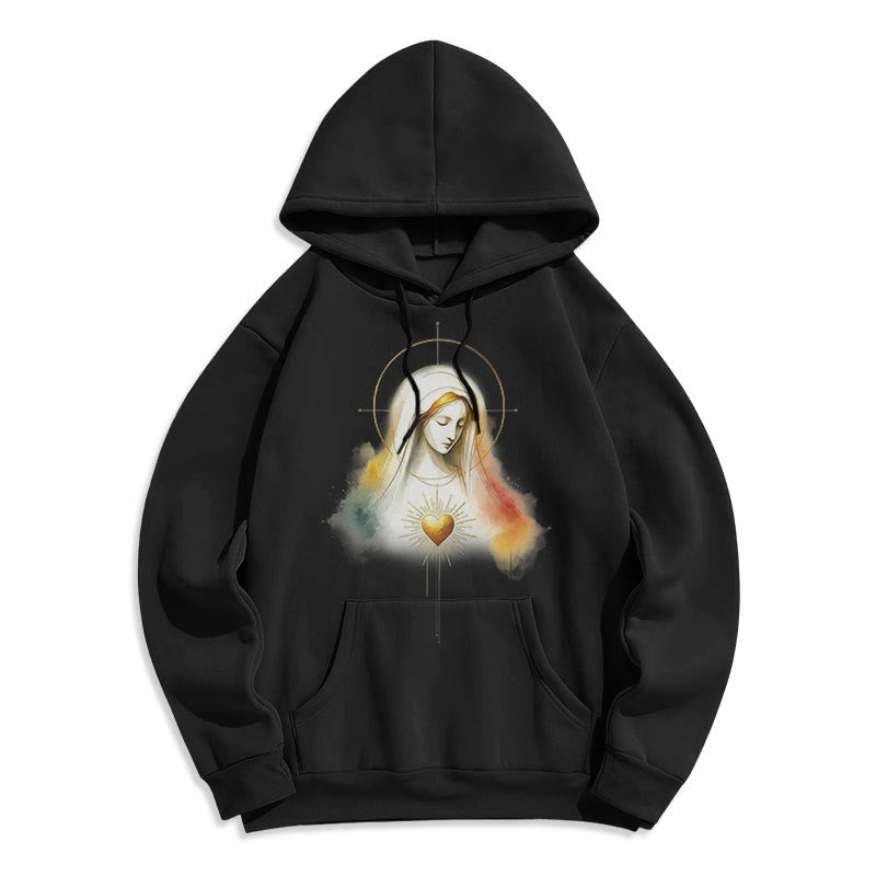 Christianartworkshop Sudadera con capucha de poliéster forrada de felpa con diseño del Sagrado Corazón de la Virgen María, estilo moderno Halo - image 0