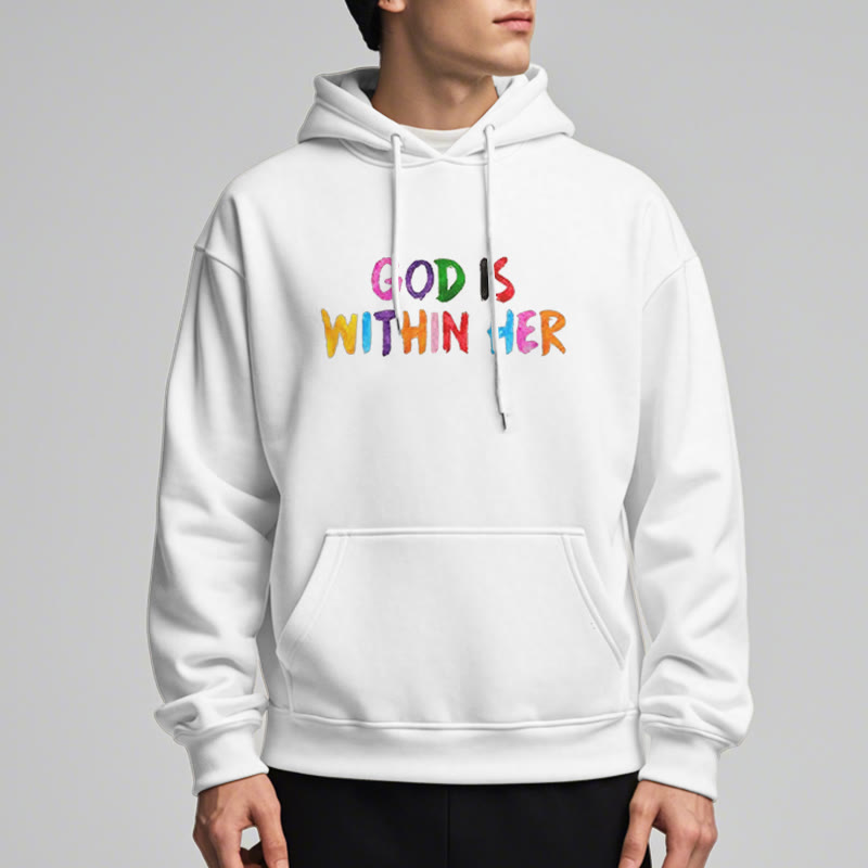 Christianartworkshop Sudadera con capucha de poliéster forrada de felpa con la frase "Dios está dentro de ella" - image 2
