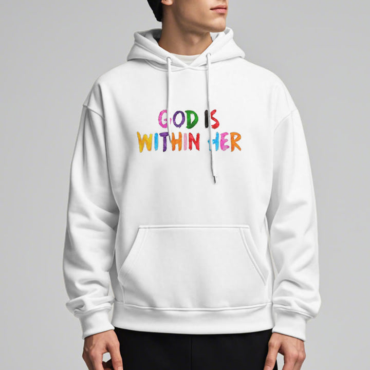 Christianartworkshop Sudadera con capucha de poliéster forrada de felpa con la frase "Dios está dentro de ella" - image 2