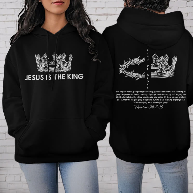 Christianartworkshop Sudadera con capucha de poliéster forrada de felpa con la frase "Jesús es el Rey" - image 3