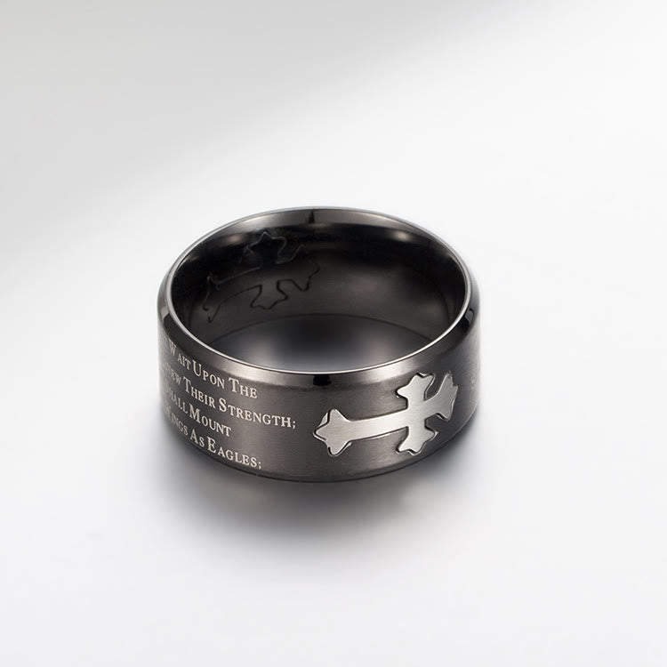 Christianartworkshop Anillo con cruz grabada de estilo moderno con el lema "Fe y fuerza". - image 4
