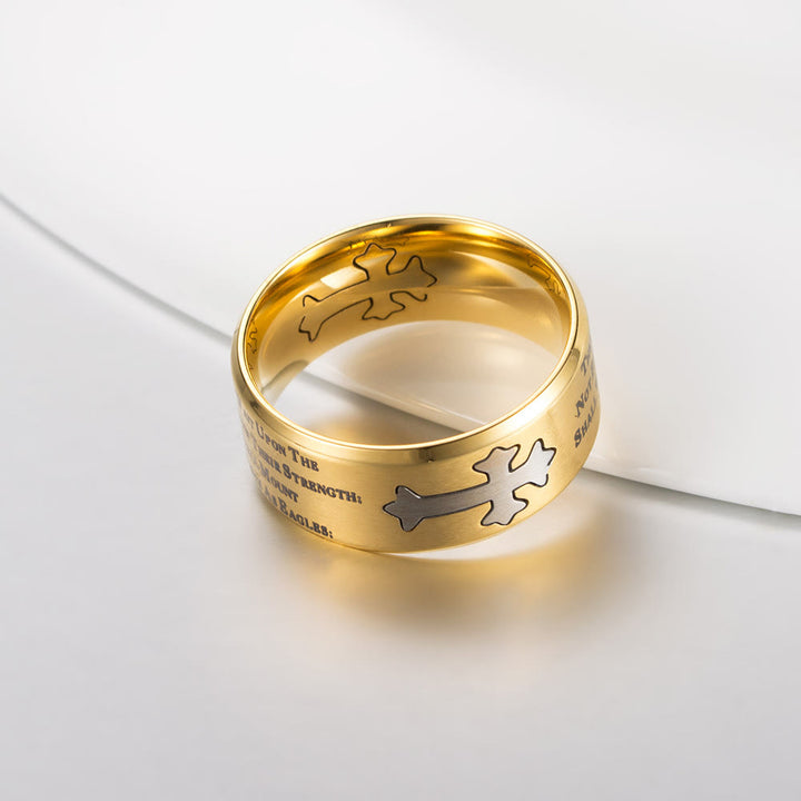 Christianartworkshop Anillo con cruz grabada de estilo moderno con el lema "Fe y fuerza". - image 2