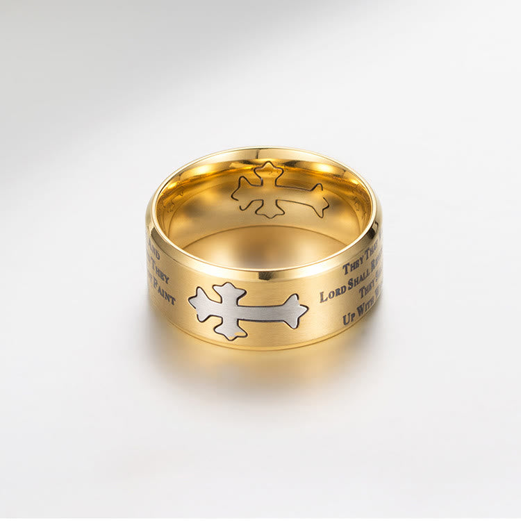 Christianartworkshop Anillo con cruz grabada de estilo moderno con el lema "Fe y fuerza". - image 1