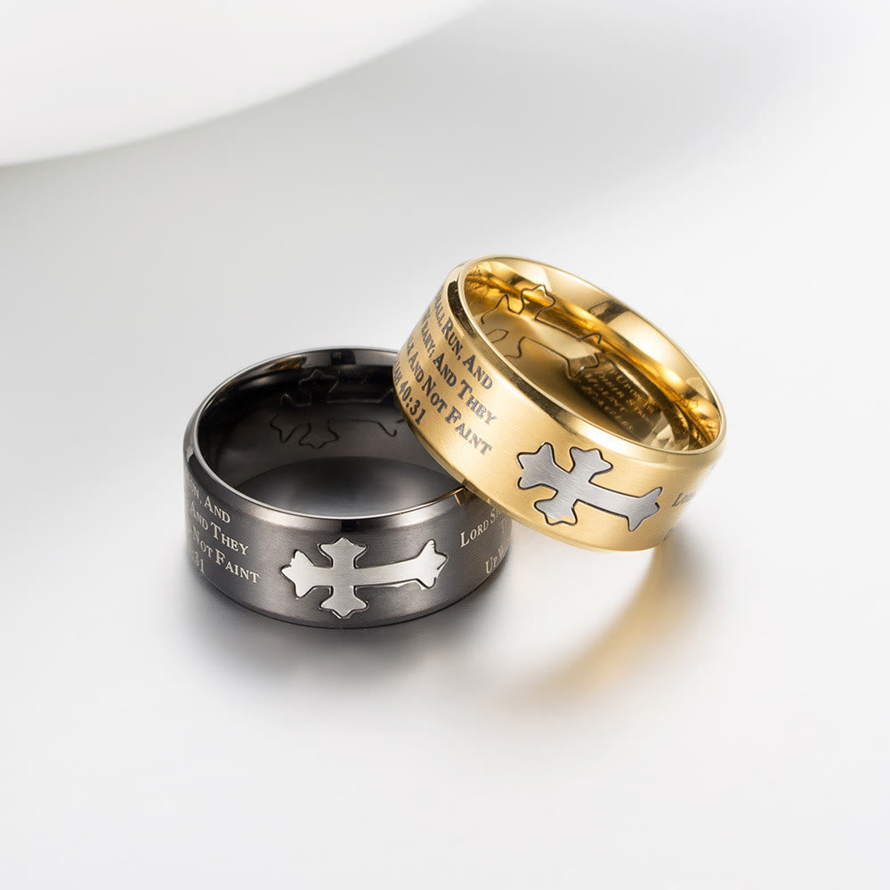 Christianartworkshop Anillo con cruz grabada de estilo moderno con el lema "Fe y fuerza". - image 6
