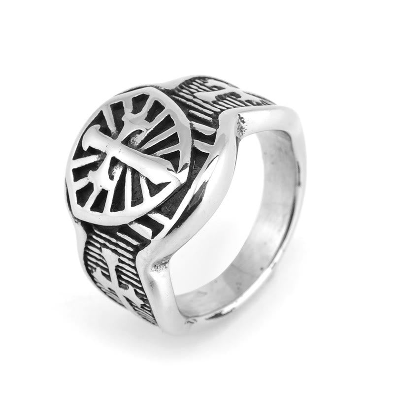 Christianartworkshop Anillo de protección divina con cruz y escudo de estilo moderno - Plata - US 13 - image 1