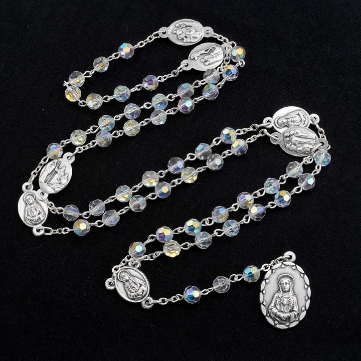 Christianartworkshop Rosario de la Virgen María con cadena de aleación de cristal transparente poliédrico de 6 mm - Claro - image 0