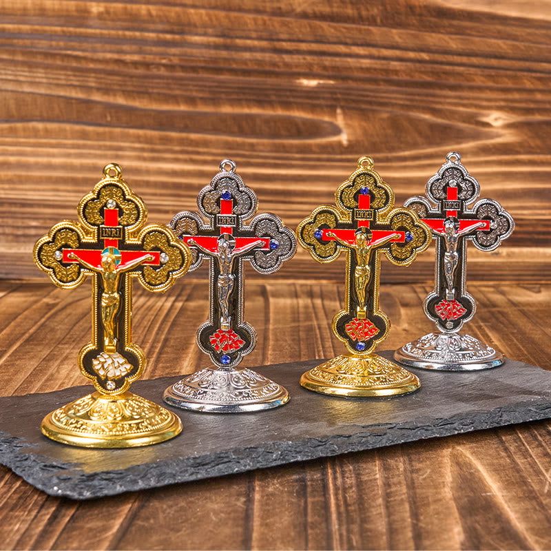 Christianartworkshop Adornos de escritorio con soporte para crucifijo radiante y ornamentado de estilo retro clásico. - image 7