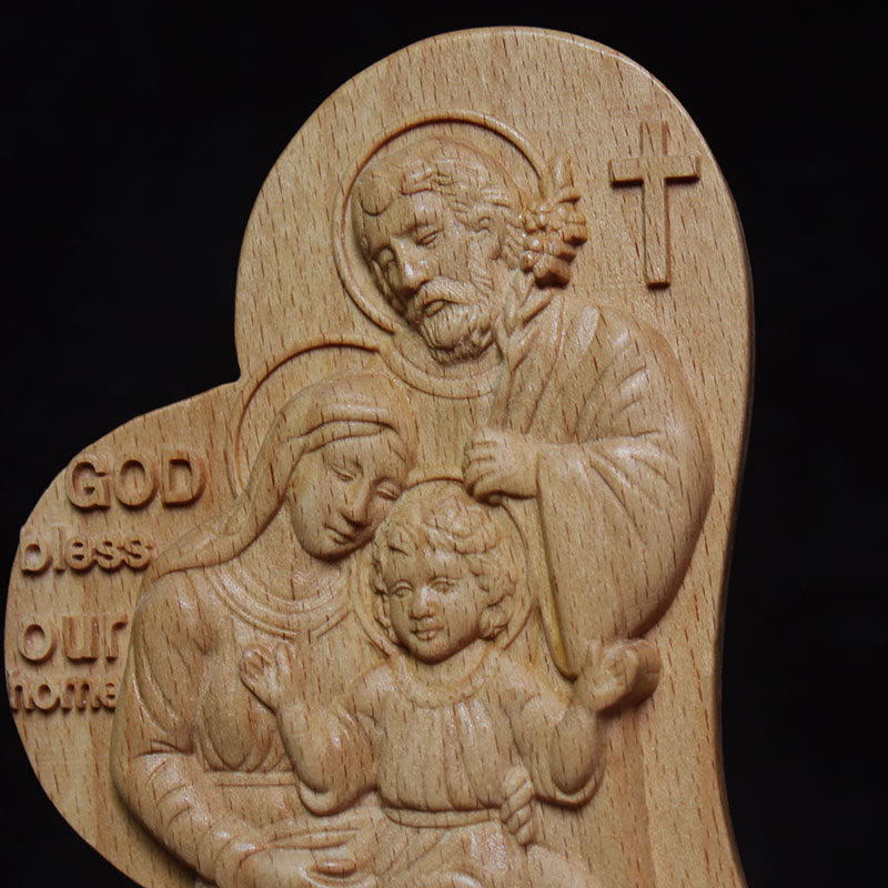 Christianartworkshop Estatua de la Sagrada Familia de madera de estilo clásico para decoración de escritorio. - image 1