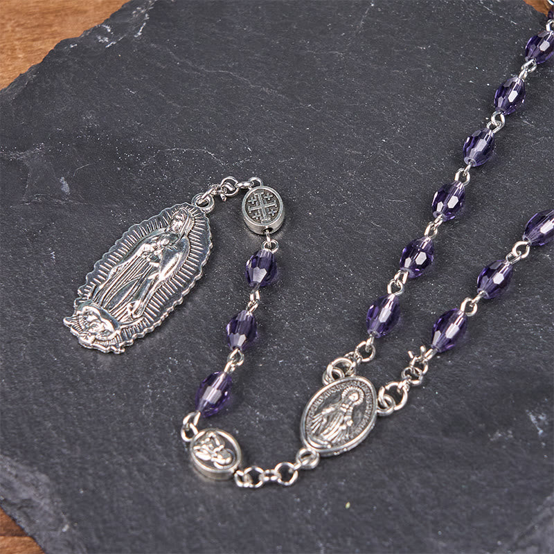 Christianartworkshop Rosario con cadena de aleación de cristal púrpura ovalado de 6*8 mm y Medalla Milagrosa y Nuestra Señora de Guadalupe. - image 6