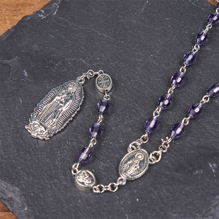 Christianartworkshop Rosario con cadena de aleación de cristal púrpura ovalado de 6*8 mm y Medalla Milagrosa y Nuestra Señora de Guadalupe. - image 6
