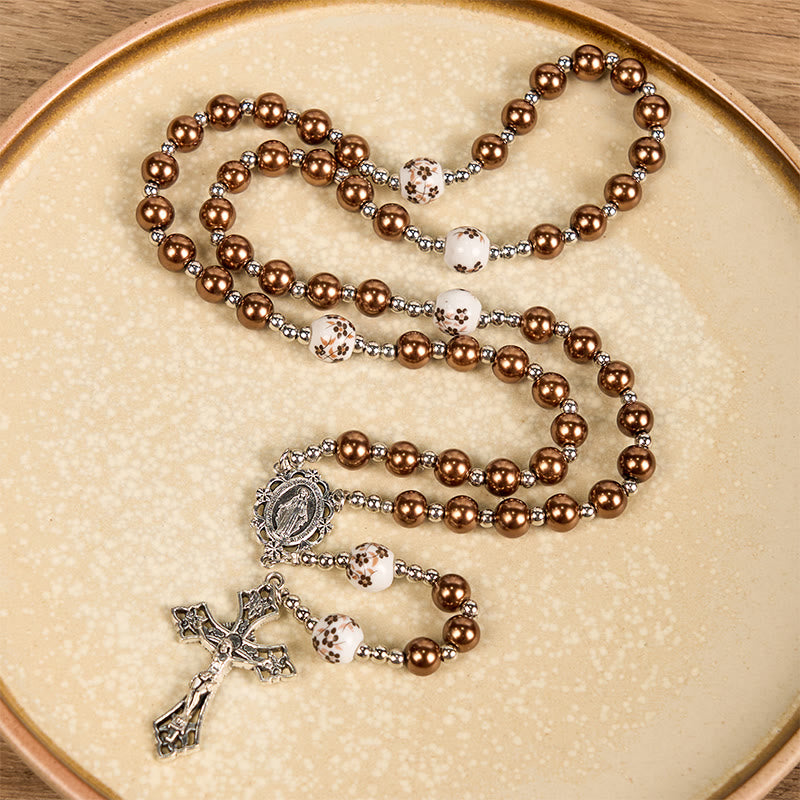 Christianartworkshop Rosario con Medalla Milagrosa y Crucifijo de Perla/Cerámica Multicolor Redonda de 10 mm - Marrón - image 0