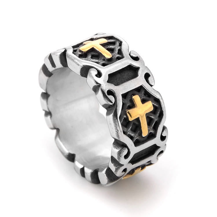 Christianartworkshop Anillo con elegante diseño de cruz sagrada de estilo moderno - Oro - US 13 - image 0