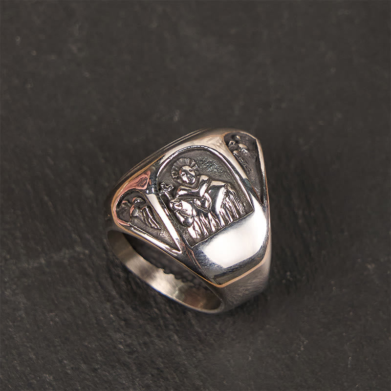 Christianartworkshop Anillo de estilo clásico con cruz de San Benito y fe divina - image 6