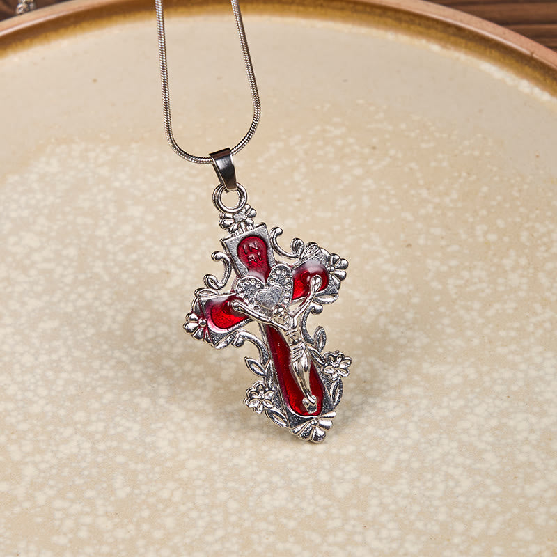 Christianartworkshop Collar con colgante de crucifijo de la fe con cruz de Jesús de estilo clásico en 4 colores - Rojo - image 0