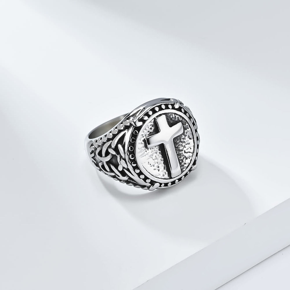 Christianartworkshop Anillo resistente con cruz de estilo minimalista y fe divina - image 1