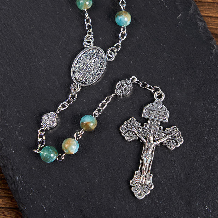 Christianartworkshop Rosario de Nuestra Señora de Aparecida y Crucifijo de 8 mm con cadena redonda de aleación acrílica verde - image 3
