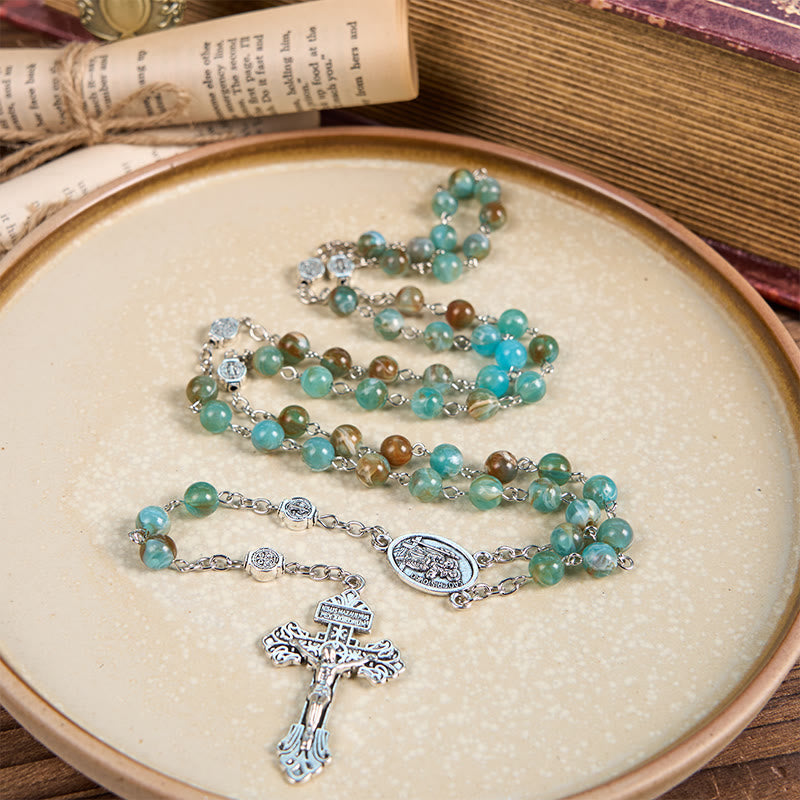 Christianartworkshop Rosario de Nuestra Señora de Aparecida y Crucifijo de 8 mm con cadena redonda de aleación acrílica verde - image 1