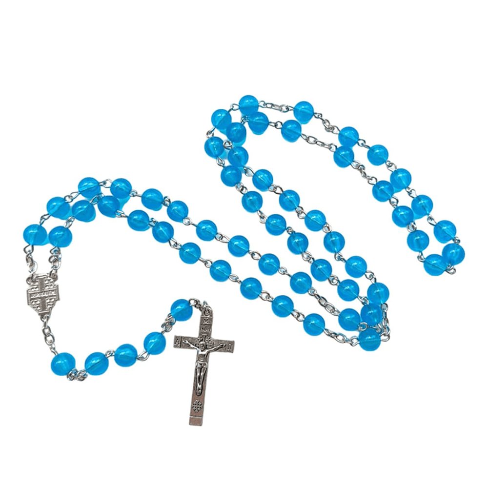 Christianartworkshop Rosario con medalla de Jerusalén y crucifijo de 8 mm de diámetro, de aleación acrílica azul y cadena. - image 2