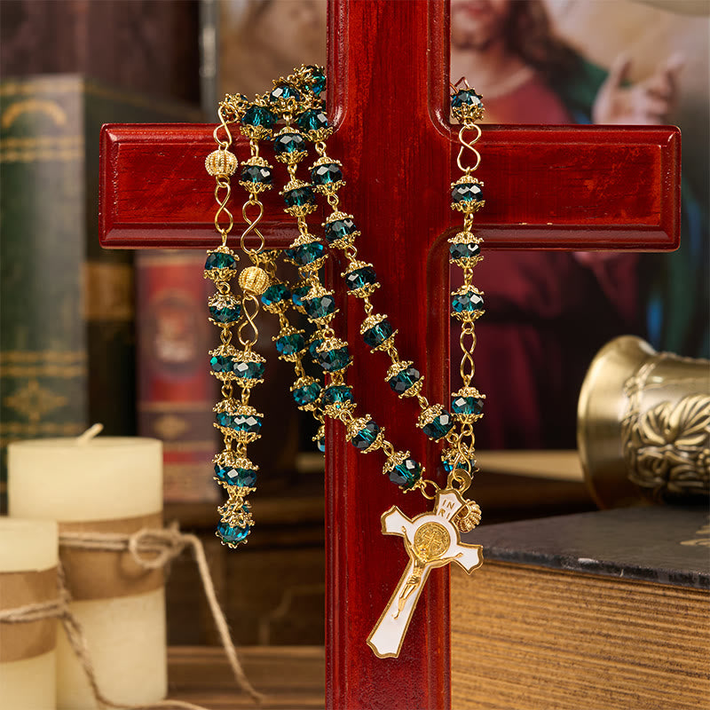 Rosario con medalla milagrosa y crucifijo de poliedro azul de aleación de acrílico de 6 mm. - image 1