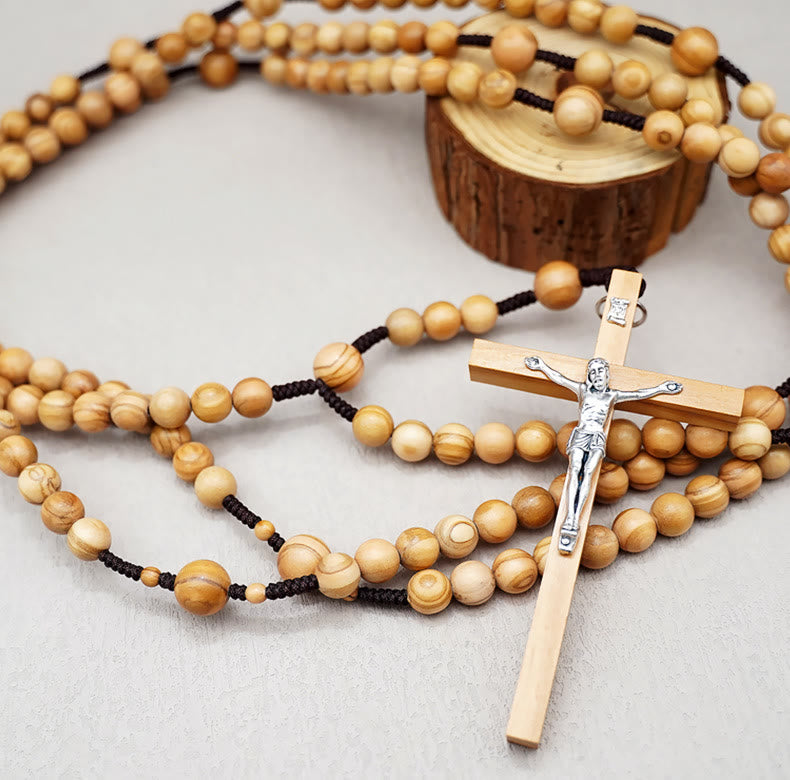 Christianartworkshop Rosario de quince décadas para rezar, con cuentas de madera de olivo de 12 mm, del Santísimo Sacramento. - image 2