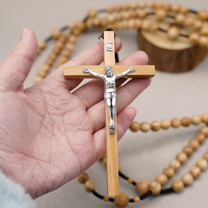 Christianartworkshop Rosario de quince décadas para rezar, con cuentas de madera de olivo de 12 mm, del Santísimo Sacramento. - image 4