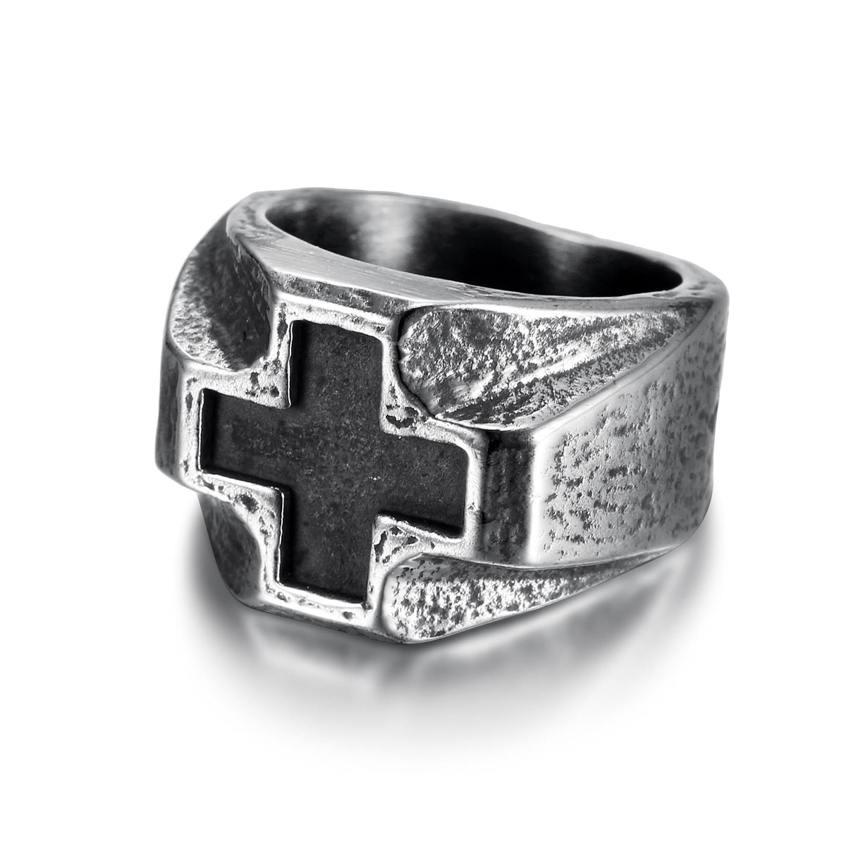 Christianartworkshop Anillo de fe de acero inoxidable con cruz grabada al estilo Heavy Metals - image 3