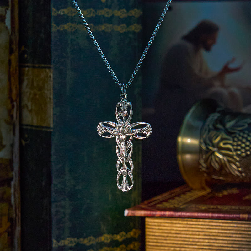 Christianartworkshop Collar con colgante amuleto de crucifijo de Jesús, diseño retro exclusivo. - image 1