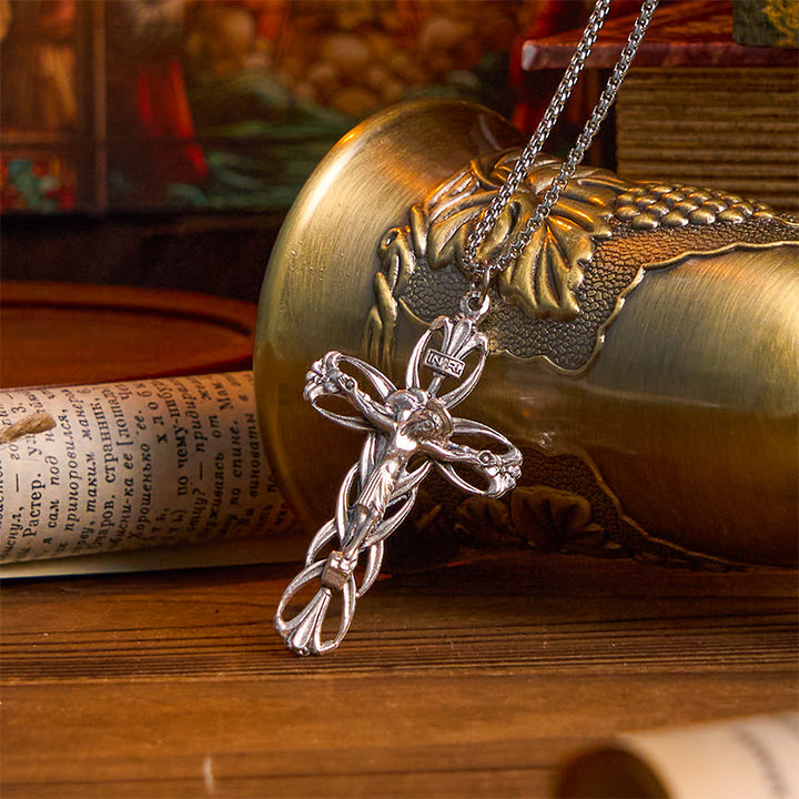 Christianartworkshop Collar con colgante amuleto de crucifijo de Jesús, diseño retro exclusivo. - Crucifijo - image 0