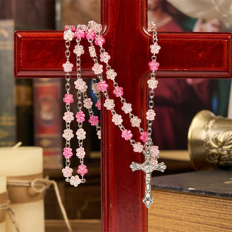 Christianartworkshop Rosario de cadena de aleación de cristal verde con corazón de 10 mm, Corazón de Espinas y Nuestra Señora de Guadalupe - Rosa - image 0