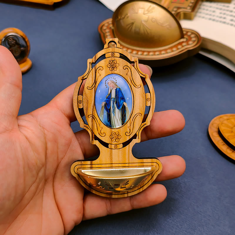 Christianartworkshop Medalla Milagrosa, Pila de Agua Bendita, Madera de Olivo, Asunción de Nuestra Señora - Pila de agua bendita - image 0