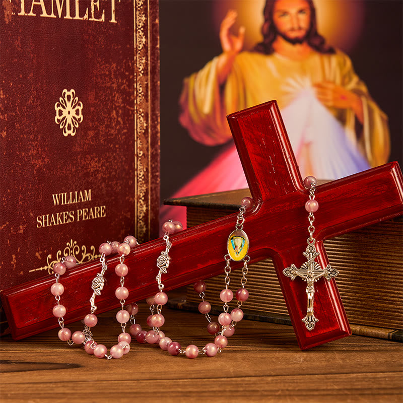 Christianartworkshop Rosario de Nuestra Señora y Crucifijo de 8 mm con cadena redonda de aleación rosa. - image 5