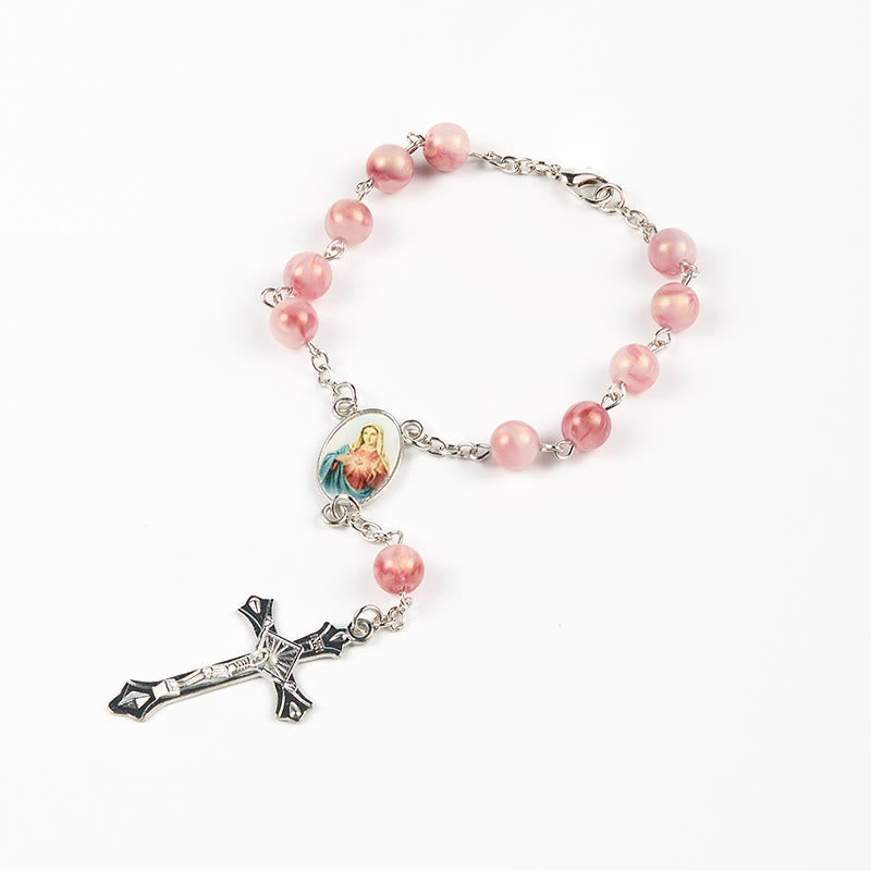 Christianartworkshop Rosario del Inmaculado Corazón de María con cadena redonda de aleación rosa de 8 mm - image 4