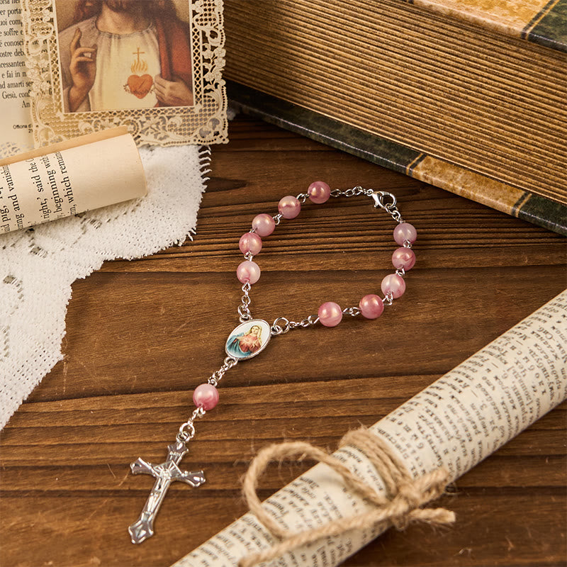 Christianartworkshop Rosario del Inmaculado Corazón de María con cadena redonda de aleación rosa de 8 mm - image 2