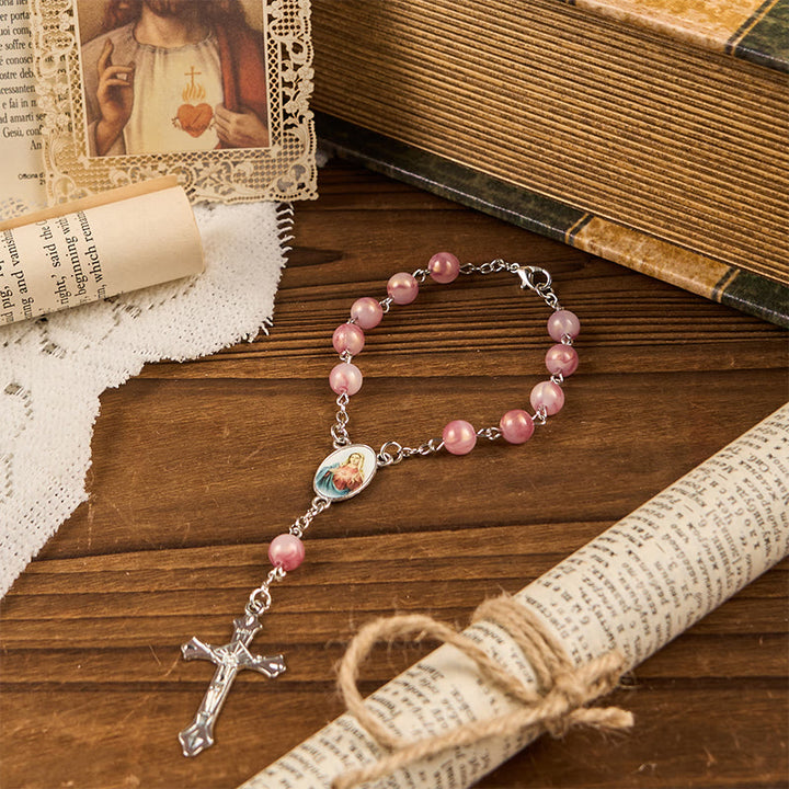 Christianartworkshop Rosario del Inmaculado Corazón de María con cadena redonda de aleación rosa de 8 mm - image 2