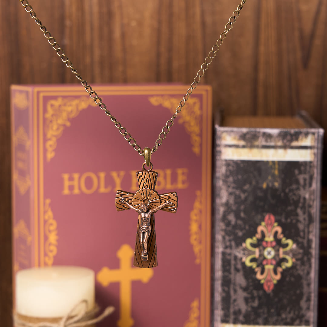 Christianartworkshop Collar con colgante de acero de titanio con cruz de Jesús y diseño de árbol de estilo retro. - image 11