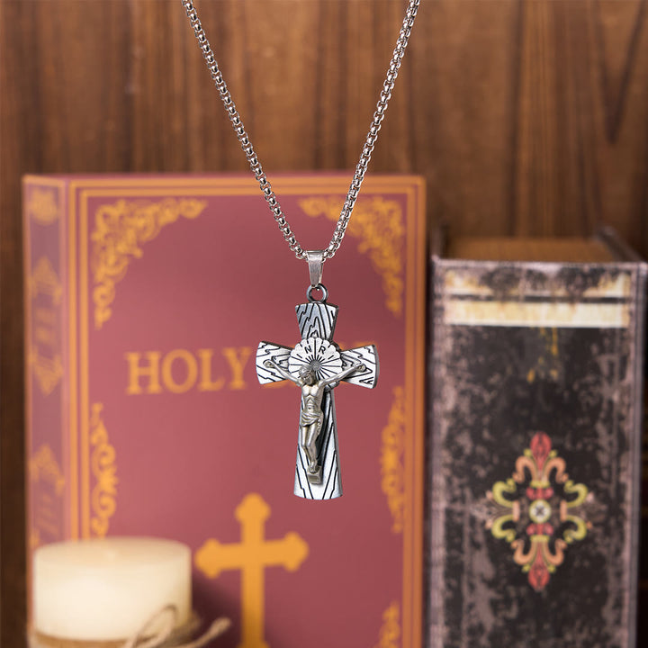 Christianartworkshop Collar con colgante de acero de titanio con cruz de Jesús y diseño de árbol de estilo retro. - image 5