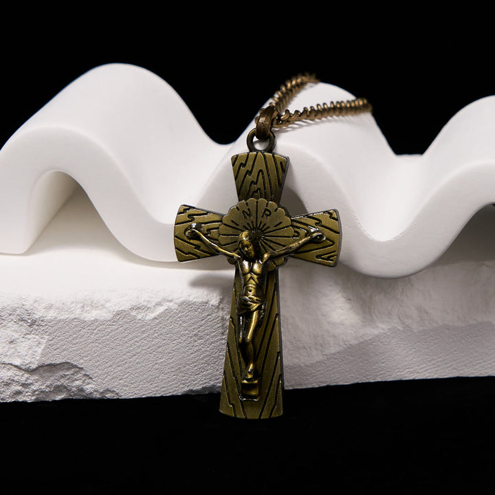 Christianartworkshop Collar con colgante de acero de titanio con cruz de Jesús y diseño de árbol de estilo retro. - Cobre antiguo - image 1