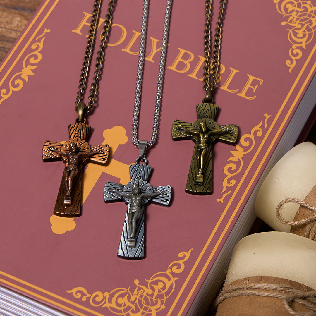 Christianartworkshop Collar con colgante de acero de titanio con cruz de Jesús y diseño de árbol de estilo retro. - image 3