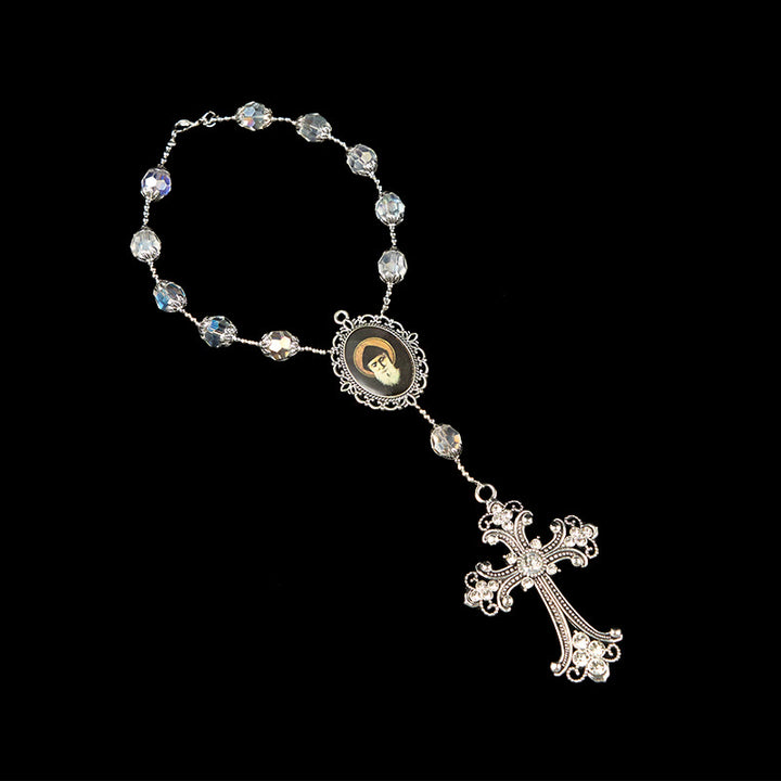 Christianartworkshop Medalla y cruz de San Charbel de cristal transparente de 10 mm, rosario de bolsillo de una década. - image 7