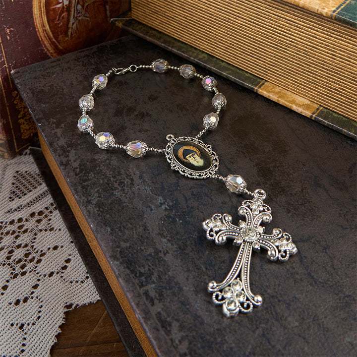 Christianartworkshop Medalla y cruz de San Charbel de cristal transparente de 10 mm, rosario de bolsillo de una década. - image 2