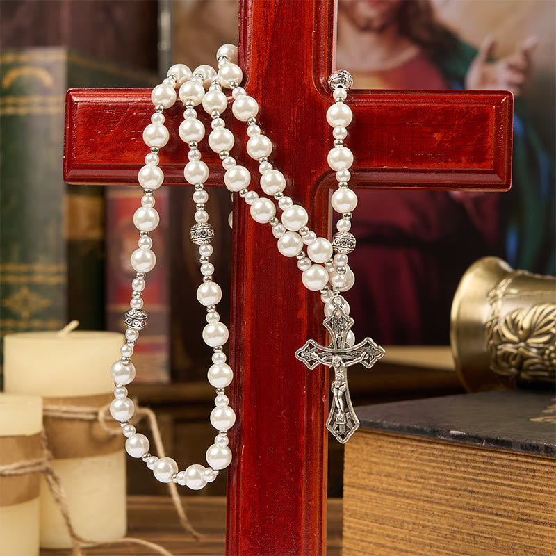 Christianartworkshop Rosario con Medalla Milagrosa y Crucifijo de Perlas Blancas de 4 mm - image 4