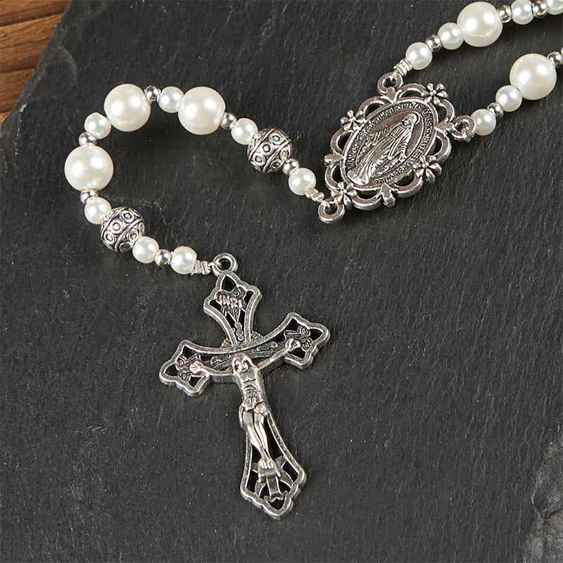 Christianartworkshop Rosario con Medalla Milagrosa y Crucifijo de Perlas Blancas de 4 mm - image 7